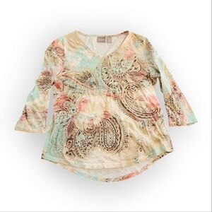 Chicos Paisley 3/4 Sleeve Top